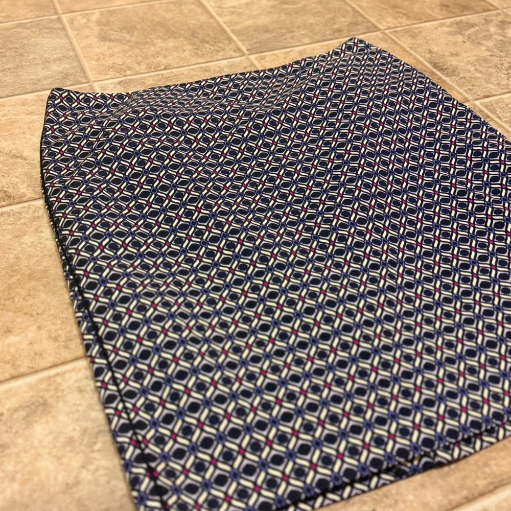 Adrianna Papell Navy Geometric Diamond Print Pencil Skirt Size 14 Cotton Stretch